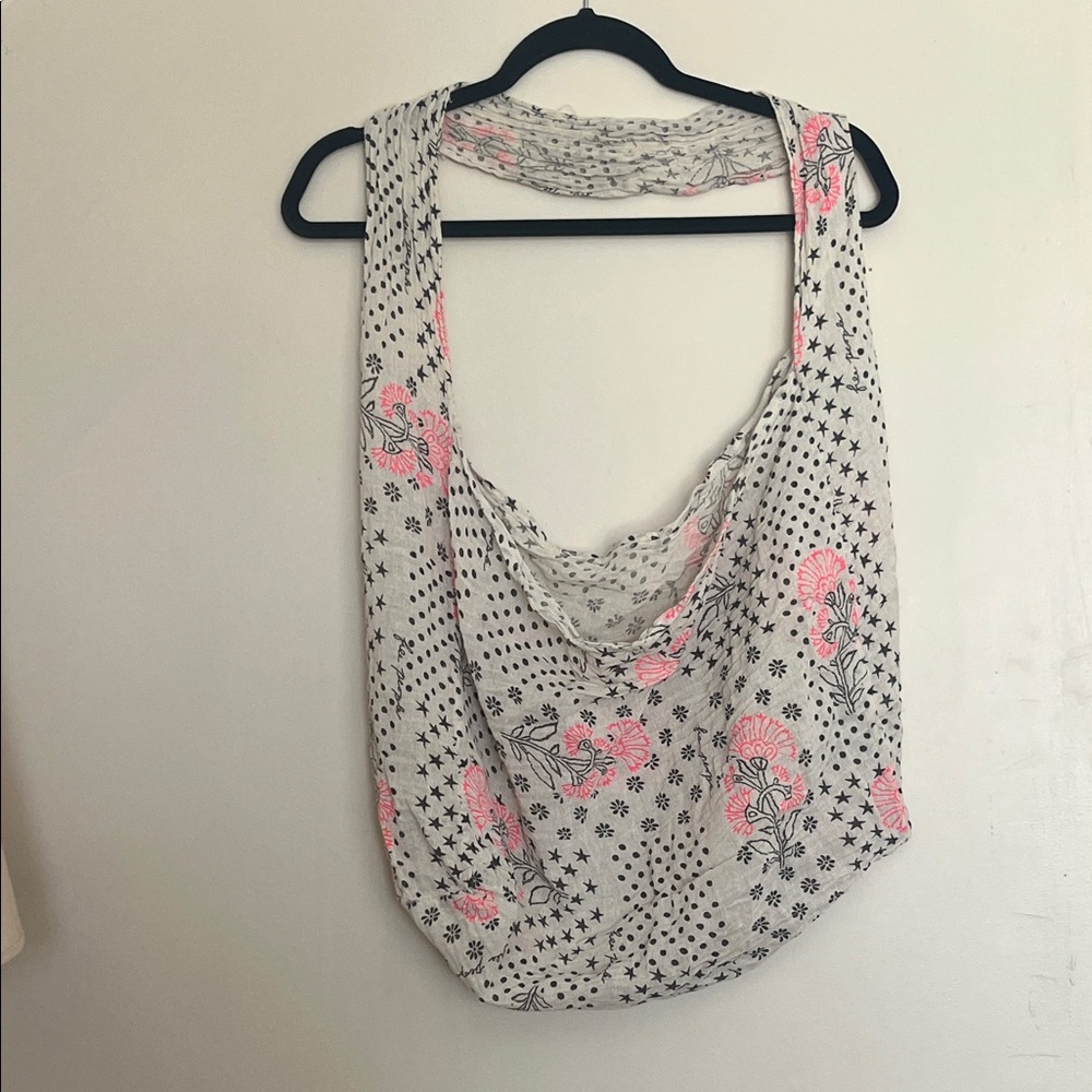 Free People Cream Crossbody Bag Pink Floral and Black Star Print cotton BoHo